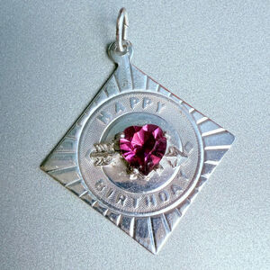 Sterling Silver 925 Happy Birthday July Birthstone Simulated Ruby Charm Pendant